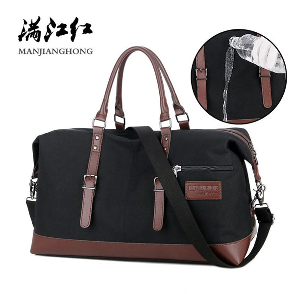 Canvas Leather Men Travel Bags Carry on Luggage Bags Men Duffel Bags Handbag Travel Tote Large Weekend Overnight Waterproof 1468