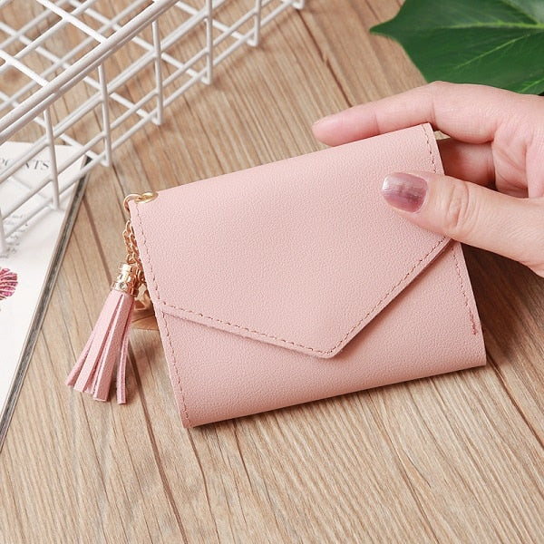 Short Wallet Women Wallets Cute Love Tassel Fashion Hasp Coin Purse Card Holder Female Clutch Money Bag PU Leather Lady Purses