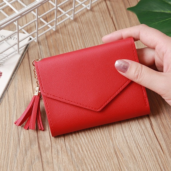 Short Wallet Women Wallets Cute Love Tassel Fashion Hasp Coin Purse Card Holder Female Clutch Money Bag PU Leather Lady Purses