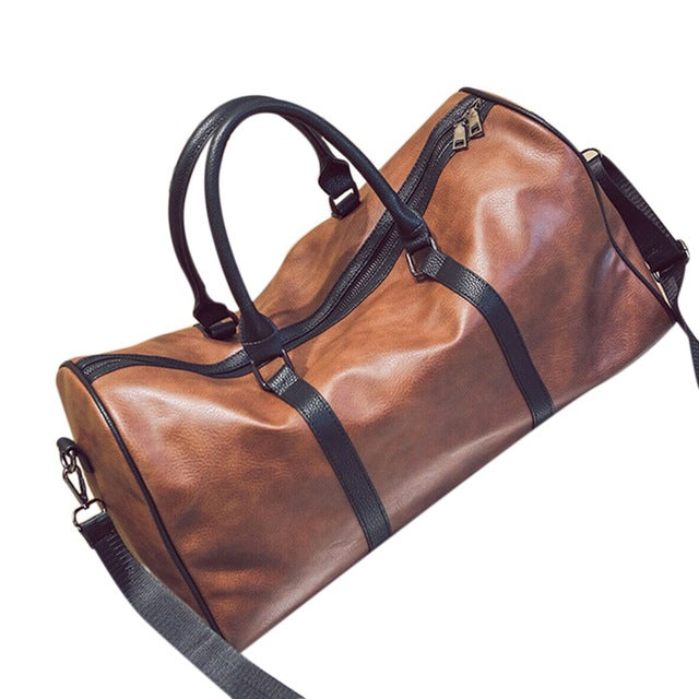 Leather Outdoor Large Gym Duffel Bag Travel Weekend Overnight Luggage Carry Bag Brown(Pu Leatther)