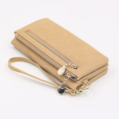 Fashion Wallet Women Leather Double Zipper Coin Phone Pocket Ladies Purse Clutch Women Wallets Card Holder Wristlet Handbag W070