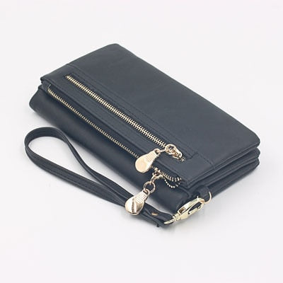 Fashion Wallet Women Leather Double Zipper Coin Phone Pocket Ladies Purse Clutch Women Wallets Card Holder Wristlet Handbag W070