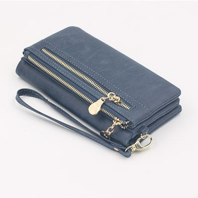 Fashion Wallet Women Leather Double Zipper Coin Phone Pocket Ladies Purse Clutch Women Wallets Card Holder Wristlet Handbag W070