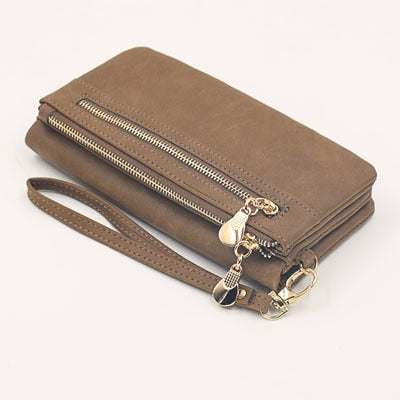 Fashion Wallet Women Leather Double Zipper Coin Phone Pocket Ladies Purse Clutch Women Wallets Card Holder Wristlet Handbag W070