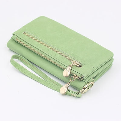Fashion Wallet Women Leather Double Zipper Coin Phone Pocket Ladies Purse Clutch Women Wallets Card Holder Wristlet Handbag W070