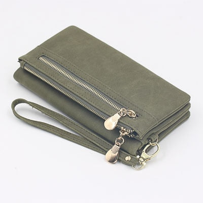 Fashion Wallet Women Leather Double Zipper Coin Phone Pocket Ladies Purse Clutch Women Wallets Card Holder Wristlet Handbag W070