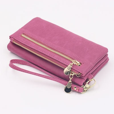 Fashion Wallet Women Leather Double Zipper Coin Phone Pocket Ladies Purse Clutch Women Wallets Card Holder Wristlet Handbag W070