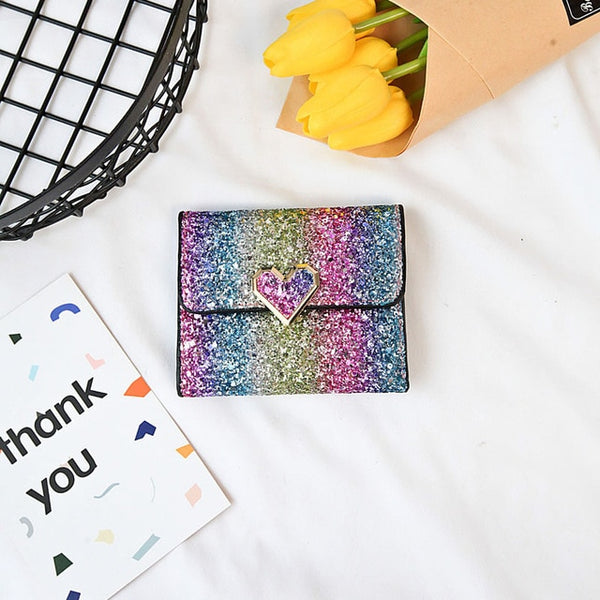 Designer womens glitter sequins bags ladies leather wallets card holder clutch mini purses and handbags short wallet for female