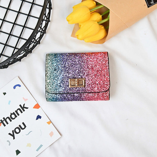 Designer womens glitter sequins bags ladies leather wallets card holder clutch mini purses and handbags short wallet for female