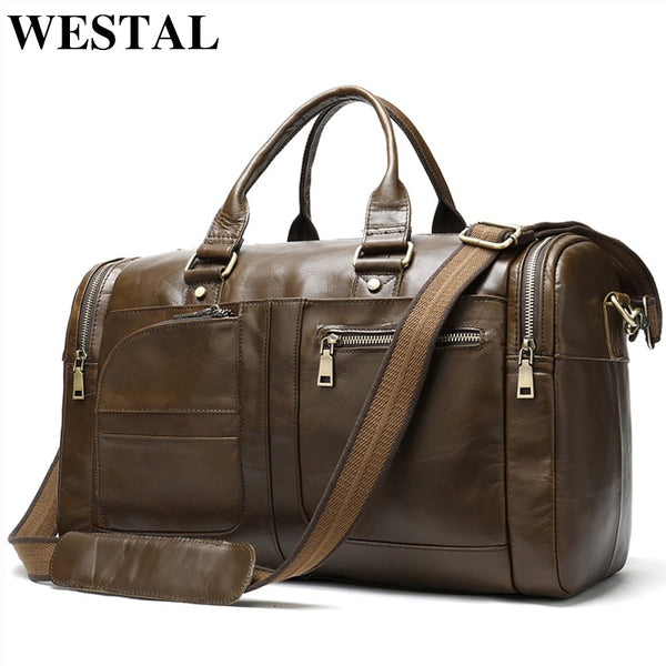 WESTAL men's travel bag genuine leather duffle bag men's overnight bag vingate weekend bag leather travel bag luggage business