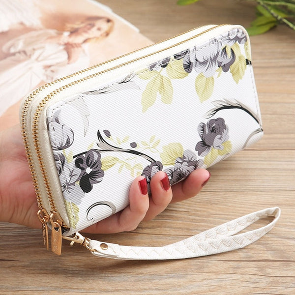 Mara's Dream 2019 Women's Wallet Rose Print Wallet Fashion Handbags Wild Double Zipper Clutch Bag Multi-card Women Bag Purse