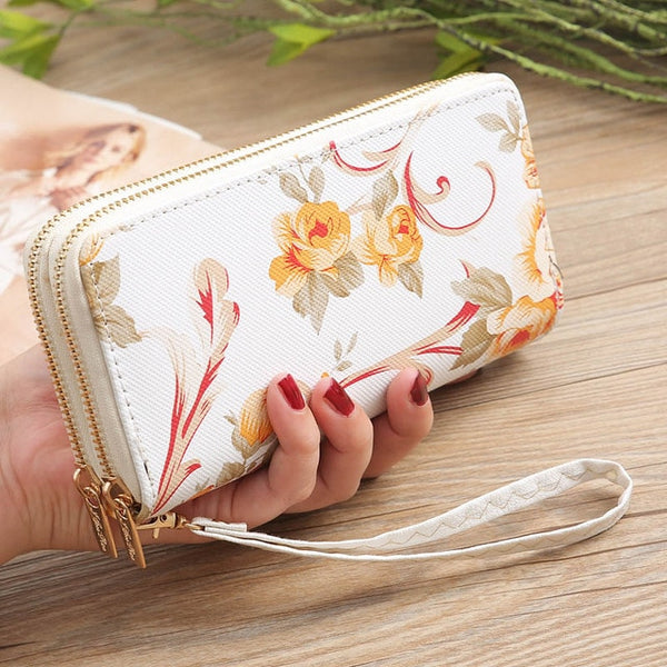 Mara's Dream 2019 Women's Wallet Rose Print Wallet Fashion Handbags Wild Double Zipper Clutch Bag Multi-card Women Bag Purse