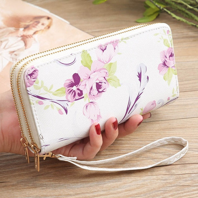 Mara's Dream 2019 Women's Wallet Rose Print Wallet Fashion Handbags Wild Double Zipper Clutch Bag Multi-card Women Bag Purse