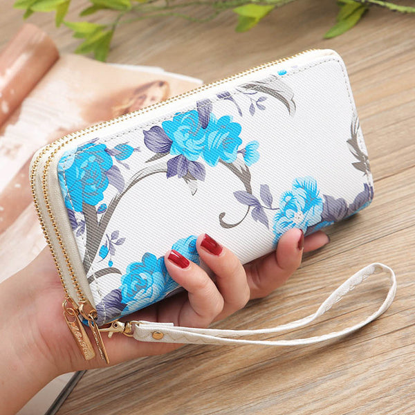 Mara's Dream 2019 Women's Wallet Rose Print Wallet Fashion Handbags Wild Double Zipper Clutch Bag Multi-card Women Bag Purse