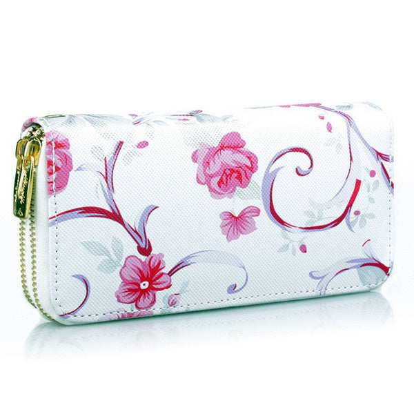Mara's Dream 2019 Women's Wallet Rose Print Wallet Fashion Handbags Wild Double Zipper Clutch Bag Multi-card Women Bag Purse