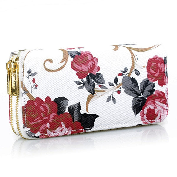 Mara's Dream 2019 Women's Wallet Rose Print Wallet Fashion Handbags Wild Double Zipper Clutch Bag Multi-card Women Bag Purse