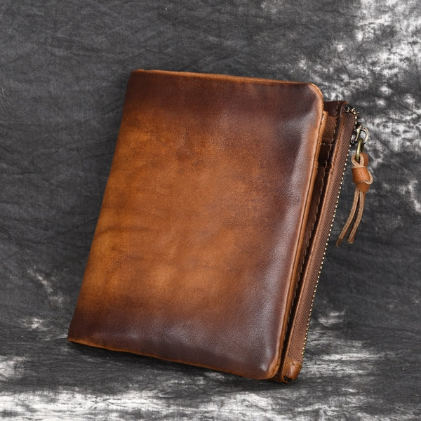 Fashion Leather Men's Wallets 2019 New Retro Cowhide Multifunction Zipper Purses Men Solid Color Coin Purses Short Male Wallet