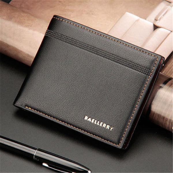 Billetera Hombre Men's Solid Black Coffee Color Business Leather Wallet Pocket Clutch Bifold Slim Purse
