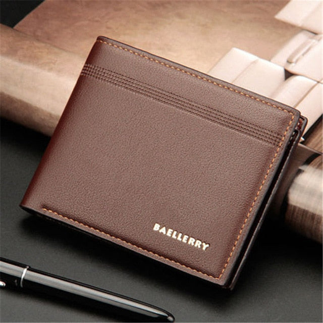 Billetera Hombre Men's Solid Black Coffee Color Business Leather Wallet Pocket Clutch Bifold Slim Purse