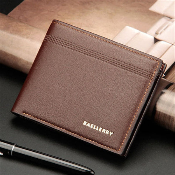 Billetera Hombre Men's Solid Black Coffee Color Business Leather Wallet Pocket Clutch Bifold Slim Purse