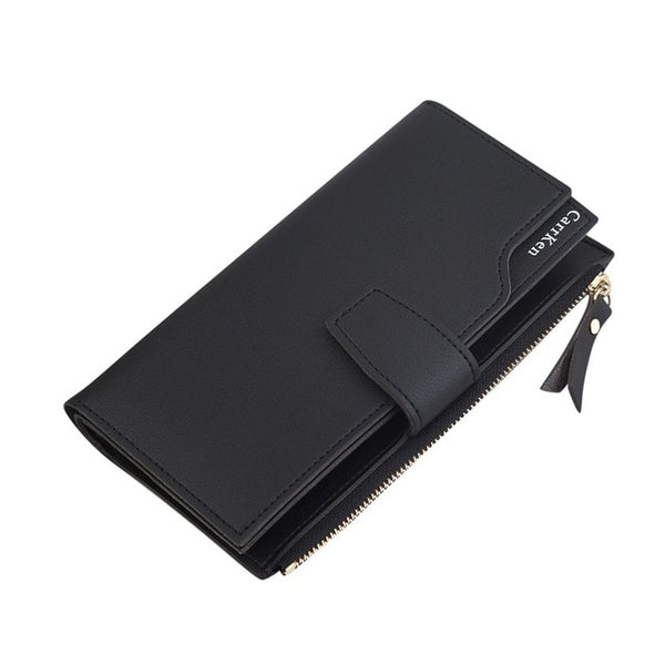 Elegant Women Leather Long Wallet Buckle Strap Zipper Clutch Bag Female Three Layers Wallets Versatile Money Cards Bags Purses