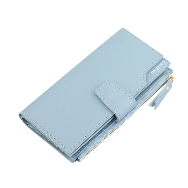 Elegant Women Leather Long Wallet Buckle Strap Zipper Clutch Bag Female Three Layers Wallets Versatile Money Cards Bags Purses