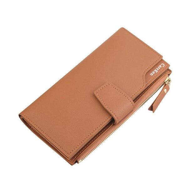 Elegant Women Leather Long Wallet Buckle Strap Zipper Clutch Bag Female Three Layers Wallets Versatile Money Cards Bags Purses