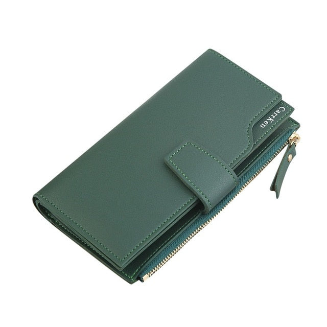 Elegant Women Leather Long Wallet Buckle Strap Zipper Clutch Bag Female Three Layers Wallets Versatile Money Cards Bags Purses