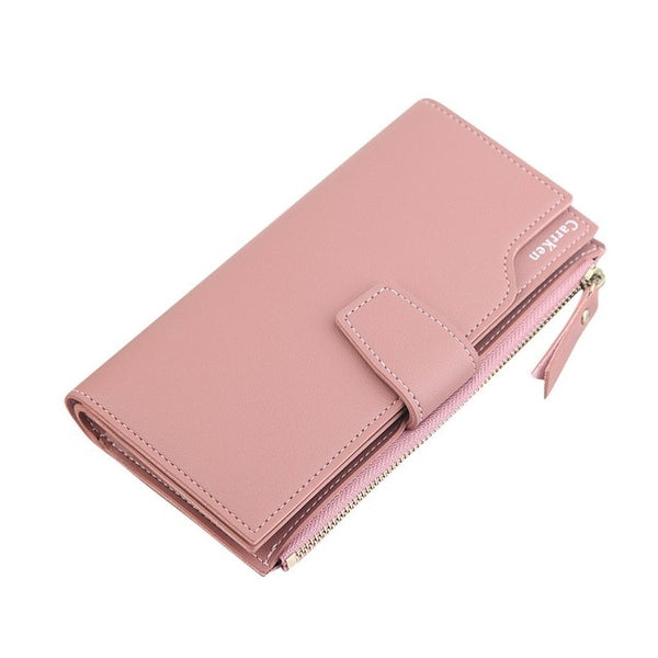 Elegant Women Leather Long Wallet Buckle Strap Zipper Clutch Bag Female Three Layers Wallets Versatile Money Cards Bags Purses