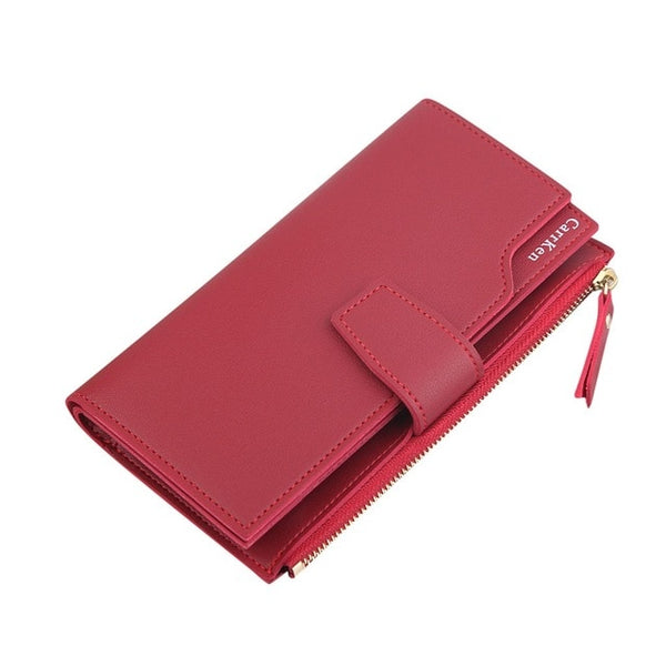 Elegant Women Leather Long Wallet Buckle Strap Zipper Clutch Bag Female Three Layers Wallets Versatile Money Cards Bags Purses