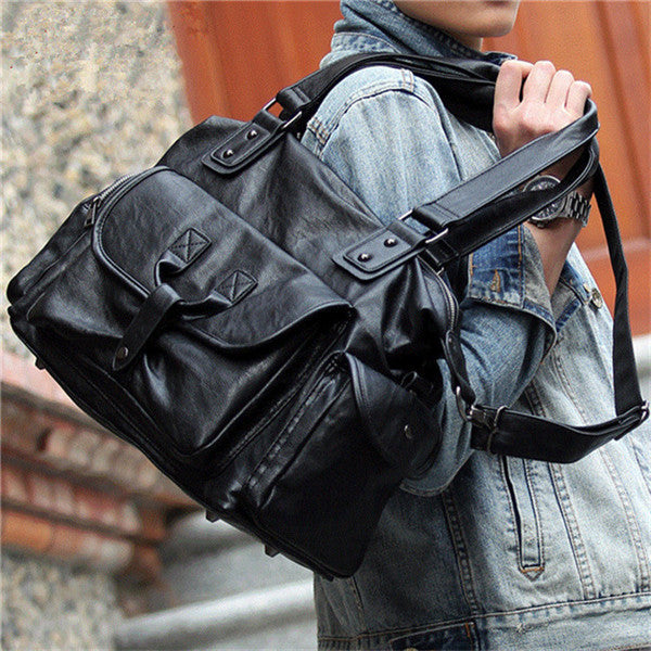 Burminsa Large Capacity Men Messenger Bags Weekend Duffle Bags Designer Handbags High Quality PU Leather Travel Shoulder Bags