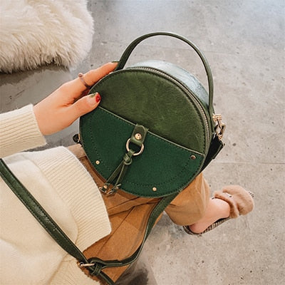 Vintage Scrub Leather Round Designer Crossbody Bag For Women 2019 PU Leather Shoulder Bags Ladies Small Handbags Mini Tote Bag