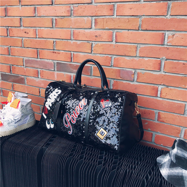 Fashion Travel Bag Sequins Overnight Bag Portable Duffle Bags Large Capacity Quitte Bags for Women Men Big Weekend Tote Pink