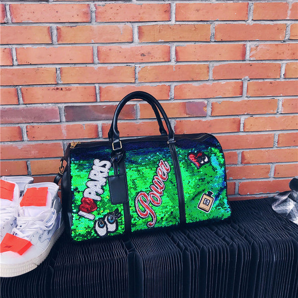 Fashion Travel Bag Sequins Overnight Bag Portable Duffle Bags Large Capacity Quitte Bags for Women Men Big Weekend Tote Pink