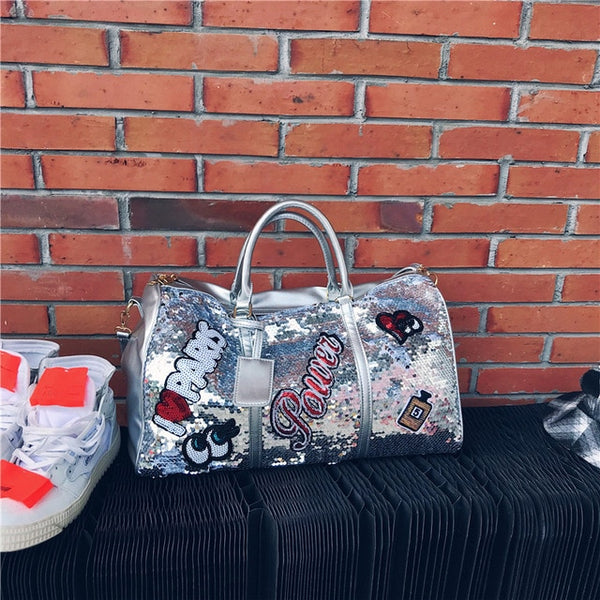Fashion Travel Bag Sequins Overnight Bag Portable Duffle Bags Large Capacity Quitte Bags for Women Men Big Weekend Tote Pink
