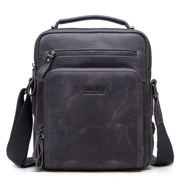CONTACT'S crazy horse leather men's shoulder bag vintage messenger bags men bolsos male crossbody bags man's handbag sling bag