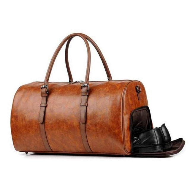 AEQUEEN Men Women PU Leather Travel Hand Bag Outdoor Gym Duffel Bag Weekender Overnight Luggage Handbag Waterproof Large Totes