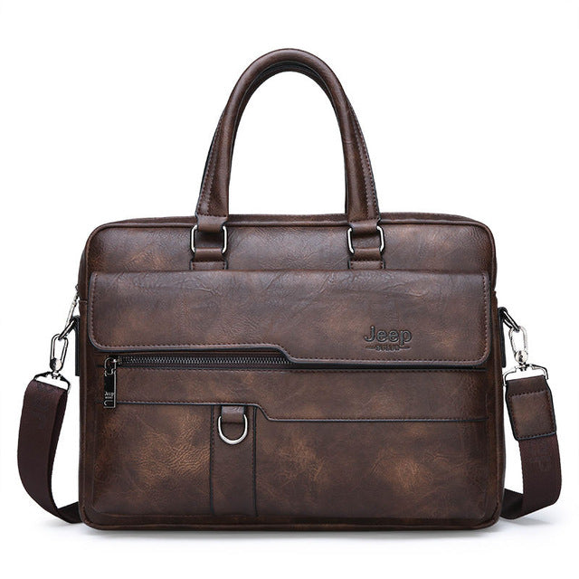 JEEP BULUO Men Briefcase Bag High Quality Business Famous Brand Leather Shoulder Messenger Bags Office Handbag 13.3 inch Laptop