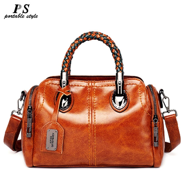 High Quality 100% Genuine Leather Women's Handbags Vintage Shoulder CrossBody Bags For Women Leather Top HandleTote Bags Women