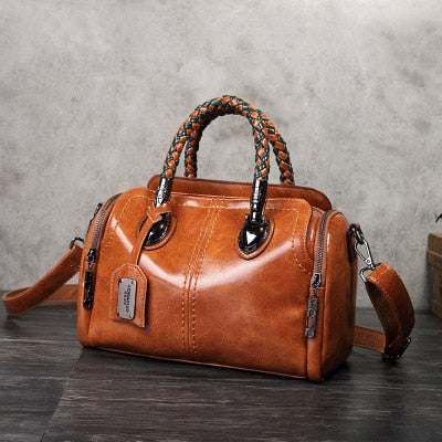 High Quality 100% Genuine Leather Women's Handbags Vintage Shoulder CrossBody Bags For Women Leather Top HandleTote Bags Women