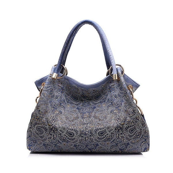 Top-handle Bags for Women Hollow Out Ombre Handbag Floral Print Shoulder Bags Ladies Pu Leather Tote Bags Vintage Bolsa Feminina