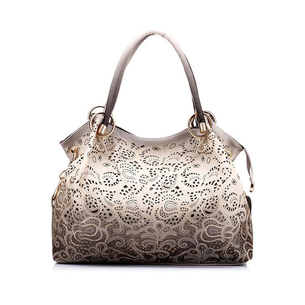 Top-handle Bags for Women Hollow Out Ombre Handbag Floral Print Shoulder Bags Ladies Pu Leather Tote Bags Vintage Bolsa Feminina
