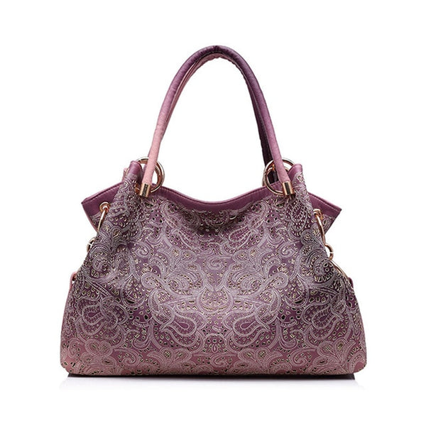 Top-handle Bags for Women Hollow Out Ombre Handbag Floral Print Shoulder Bags Ladies Pu Leather Tote Bags Vintage Bolsa Feminina
