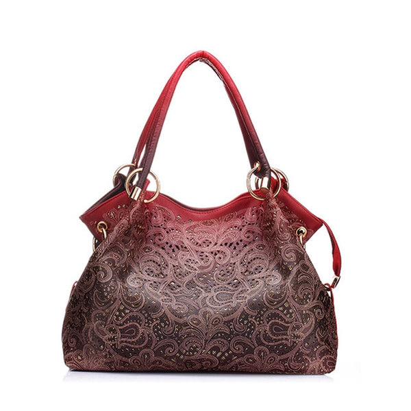 Top-handle Bags for Women Hollow Out Ombre Handbag Floral Print Shoulder Bags Ladies Pu Leather Tote Bags Vintage Bolsa Feminina