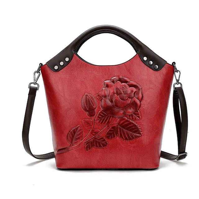 Brand Women Handbag Rose Print Lady Tote High Quality Leather Large Capacity Ladies Shoulder Bag Luxury Messenger Bag For Women