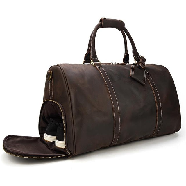Extra large crazy horse genuine leather travel bag men big capacity Real leather shoulder weekend luggage bag handbag for man