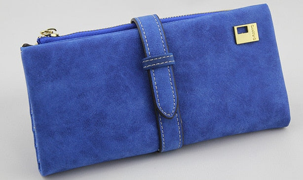 Famous Brand Long Purse Two Fold Women Wallets Drawstring Nubuck Leather Zipper Suede Wallet Ladies Carteira Feminina Clutch Bag