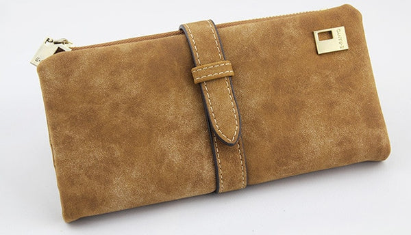 Famous Brand Long Purse Two Fold Women Wallets Drawstring Nubuck Leather Zipper Suede Wallet Ladies Carteira Feminina Clutch Bag